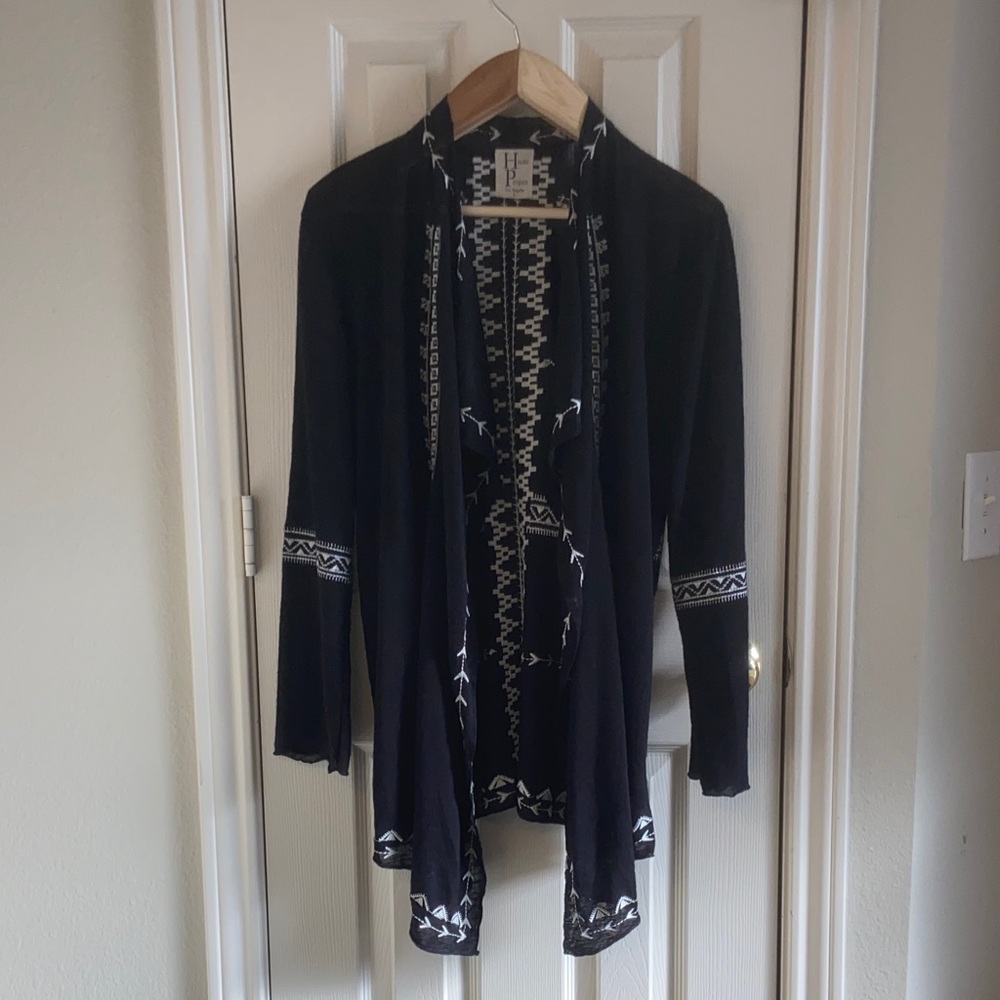 Black/white embroidery Light weight long cardigan native design, beach coverup
